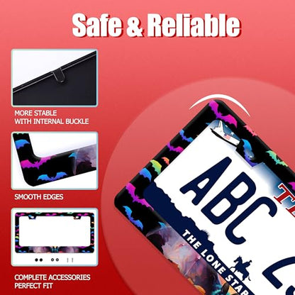 Bat License Plate Frame Funny Gothic License Plate Frames Stainless Steel Accessories Cars Decor with 2 Holes and Screws Reusable Fits Standard Us Ca Vehicles License Plate Holder 12.2 X 6 Inch (Bat)