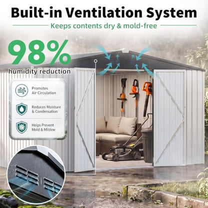 12' x 12' Large Waterproof Metal Outdoor Storage Shed (WHITE / 12x12)