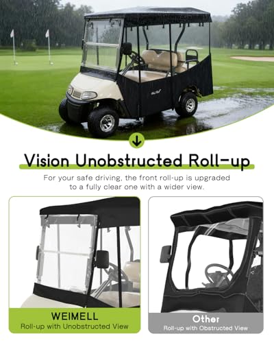 Golf Cart Enclosure 4 Passenger for EZGO RXV 80" Extended Roof (for EZGO RXV 4 Passenger Extended Roof / Black)