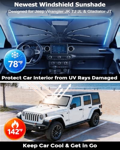 Umbrella Windshield Sun Shade for Jeep Wrangler JL JK JT TJ (FOR | Jeep Wrangler JL JK JT TJ(2011-2026))