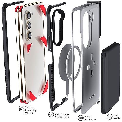 EXEC Galaxy Fold5 Wallet Case with Detachable Magnetic Credit Card Holder and Hinge Protection Supports Wireless Charging Phone Cover Designed for 2023 Samsung Galaxy Z Fold 5 (Galaxy Z Fold 5 / Gray)
