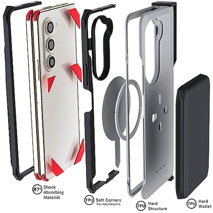 EXEC Galaxy Fold5 Wallet Case with Detachable Magnetic Credit Card Holder and Hinge Protection Supports Wireless Charging Phone Cover Designed for 2023 Samsung Galaxy Z Fold 5 (Galaxy Z Fold 5 / Gray)