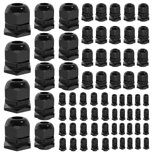 72pcs Cable Glands Kit Waterproof Strain Relief Cord Connector Grip Weatherproof Cable Pass Through PG7 1