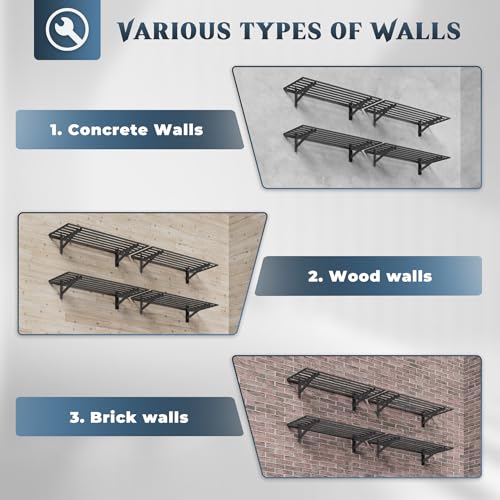 4 Pack Garage Shelving Wall Mounted with 16 Hooks (4 pack-1.5x4ft)