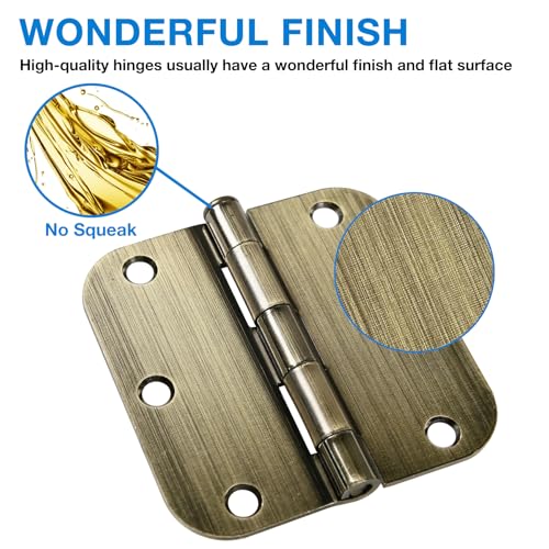 Rounded Door Hinges 3.5" X 3 1 (Antique Brass-Rounded / 3 Pack-no squeak)