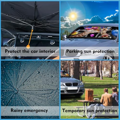 Giraffe Car Windshield Sun Shade Umbrella Car Window Shades Blocks UV Rays Accessories Windshield Umbrella Keeps Vehicle Cool Sun Shade (One Size / Giraffe)