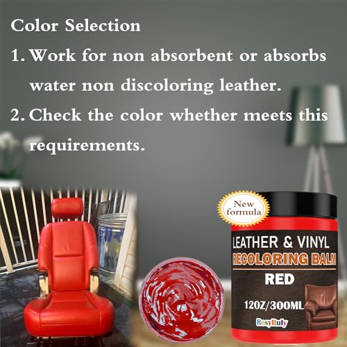 Leather Stains and Dye Liquid Red Recoloring Balm Dashboard Fabric Sneaker Shoes Boots Jacket Bag Purse Vinyl Acrylic Paint Boat Car Seats Wood Furniture Couch Fade Scratches Repair Kit Color Restorer (Red)