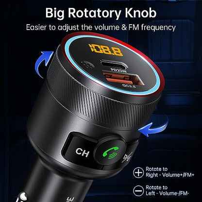 Bluetooth 5.4 Car Adapter 38W FM Transmitter Hands Free Calls (Black)