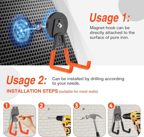 8 Pack Heavy Duty Storage Magnetic Utility Hooks Large Garage Strong Extra Magnet Hooks Hanger with Anti (2.6in Magnet-8 Pack-Orange)