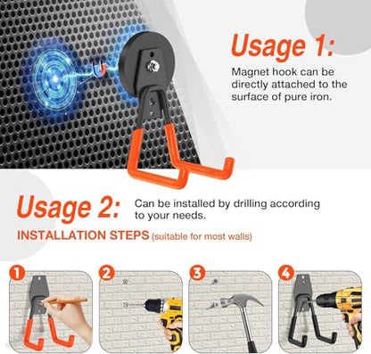 8 Pack Heavy Duty Storage Magnetic Utility Hooks Large Garage Strong Extra Magnet Hooks Hanger with Anti (2.6in Magnet-8 Pack-Orange)