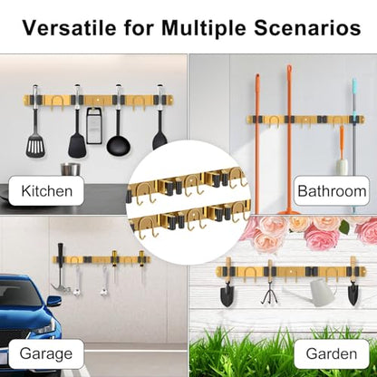 Mop Broom Holder Wall Mount (Gold-2 Pack)