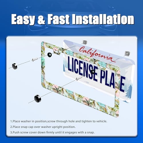 Plam Tree License Plate Frame Stainless Steel Accessory 12.3x6.3 Inch (Palm Tree Summer Hawaii)