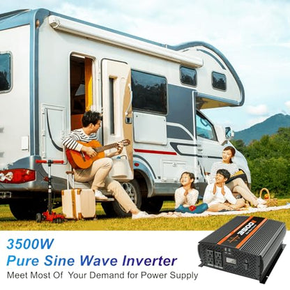 3500W Pure Sine Wave Inverter 12V to 120V with 4 Power Outlets for RV Solar Power (M-3500)