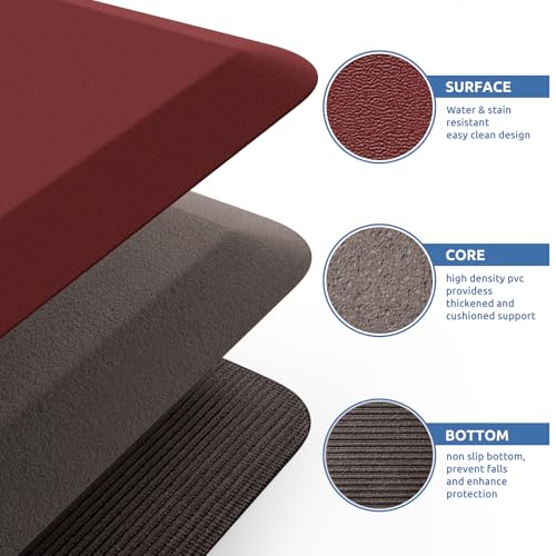 0.8" Thick Kitchen Mat Cushioned Anti Fatigue Rug Comfort Floor Mats (Red / 70"L x 24"W x 0.8"Th)