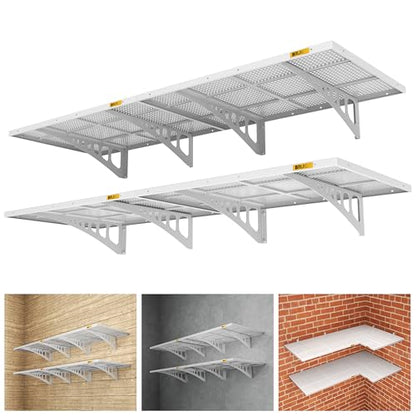 4Pack 2x3ft Adjustable Metal Garage Wall Shelving Heavy Duty Garage Storage Shelf Wall Mounted White (2x3ft-4Pack / White)