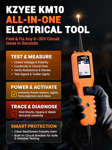 KM10 Power Circuit Probe Tester with Live Waveform Display (Red-Orange)