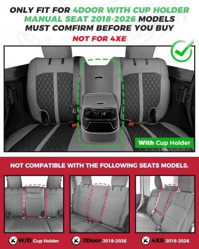 for Jeep Wrangler Leather Custom Car Seat Covers Full Set 4 Door (Gray & Black / JL 18-26 4Door With Rear Cup Holder)