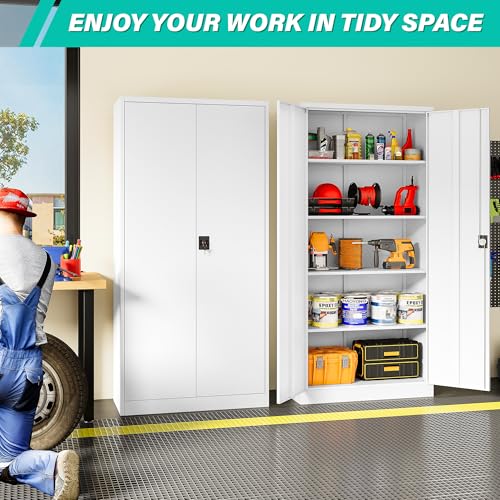 Wide & Deep Metal Storage Storage Cabinet with Adjustable Shelves (72"H x 36"W x 18"D / White)