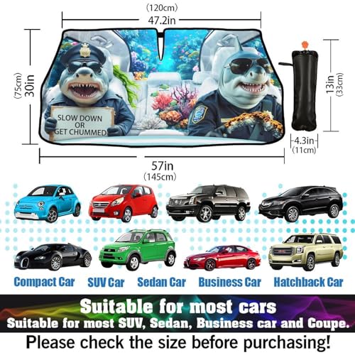 Funny Sharks Car Windshield Sun Shade Umbrella Sunshade Block UV Rays Sun Visor Protector Auto Windshield Sunshade to Keep Vehicle Cool for Cars Trucks & Suvs 57 X 30 in (57'' X 30'' / ylzys-8)