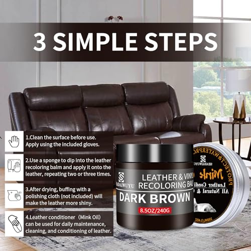 8.5oz Leather Recoloring Balm with 100ml Mink Oil (Dark Brown / Leather Recoloring Balm+Mink Oil)