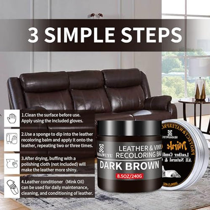 8.5oz Leather Recoloring Balm with 100ml Mink Oil (Dark Brown / Leather Recoloring Balm+Mink Oil)
