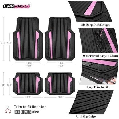 Heavy Duty Rubber Car Mats Metallic (Black Light Pink)