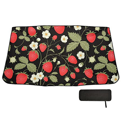 Strawberry Windshield Sun Shade Umbrella Fruit Flowers Leaves Foldable Car Front Window Sunshade Blocks UV Rays Heat Keep Vehicle Cool (multi 16)