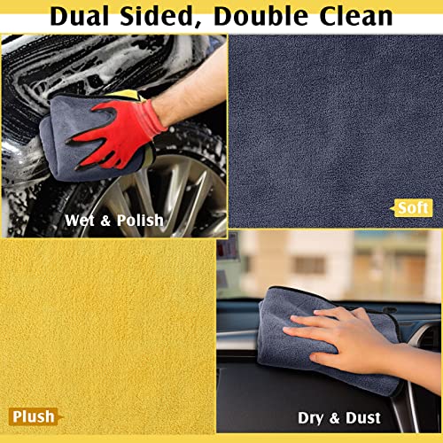 20 Pcs Microfiber Car Drying Towels 800 Gsm Thick Plush (Grey and Yellow)