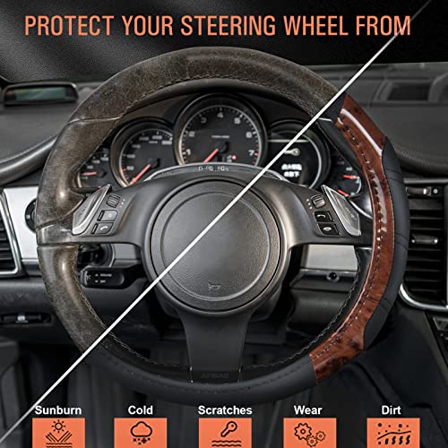 Wood Grain Microfiber Leather Sporty 14.5 (Black Wood Grain / Standard[14.5"-15"])