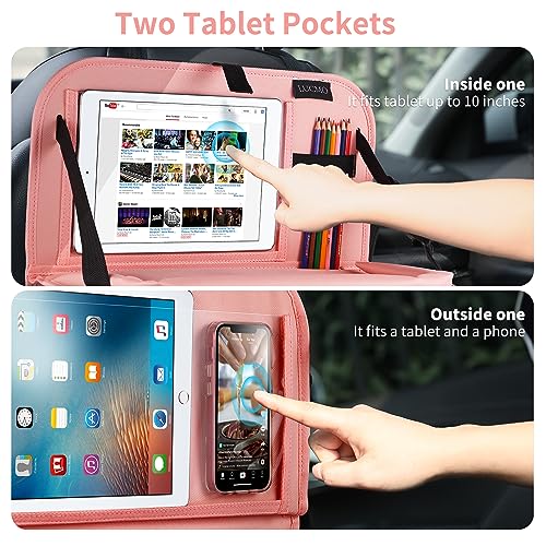 Car Backseat Organizer with Foldable Tablet Holder (Pink-3 / 2 Pack with Food Tray)