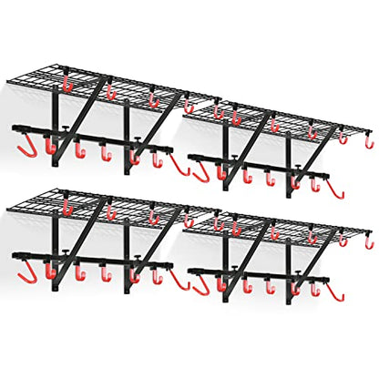 Garage Wall Shelving with Bike Hooks (4-pack)