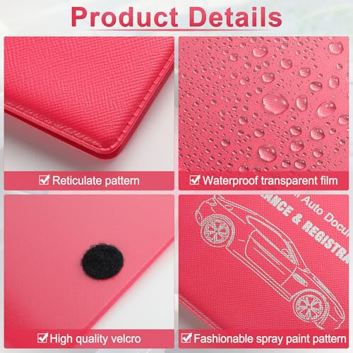 Car Registration and Insurance Card Holder (Mesh Texture Rose Red)