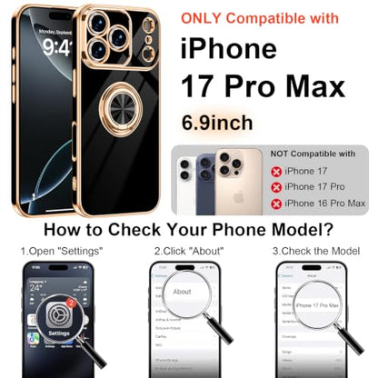 Designed for iPhone 17 Pro Max Case with Ring Stand Slim Black (Black / 6.9'' iPhone 17 Pro Max)