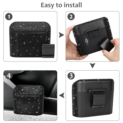 Bling Car Trash Can with Lid (Black/Black Rhinestone)