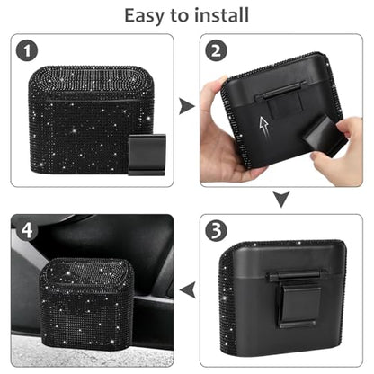 Bling Car Trash Can with Lid (Black/Black Rhinestone)