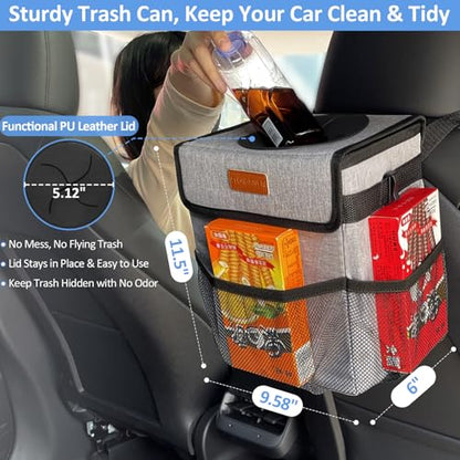 Leak Proof Car Trash Can with Lid Large Grey (Grey / 3 Gallons)