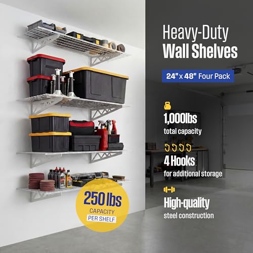 Steel Garage Wall Shelves 4 (24"x48" (4-Pack) / White)