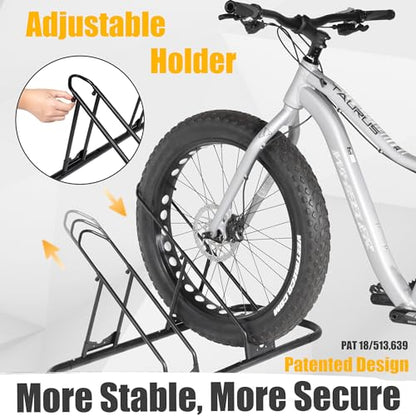 Bicycle Floor Parking Rack Stand (2 Bikes / Adjustable for Fat Bike)
