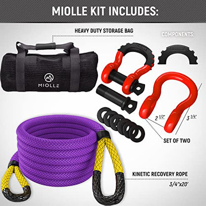 Gear Kinetic Recovery Tow Ropes for Any Recovery Situation (3/4x20 / Purple/Yellow)