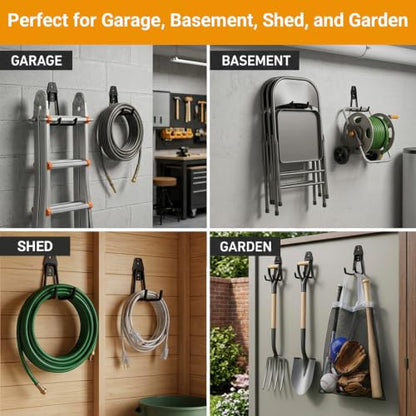 Garage Hooks 6 Pack Small Round Wall Hooks for Hanging Heavy Duty Ladders (Black / Small Round-6pcs)