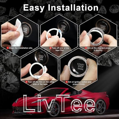 2 PCS Crystal Double Rhinestone Car Engine Start Stop Decoration Ring (Double Red)