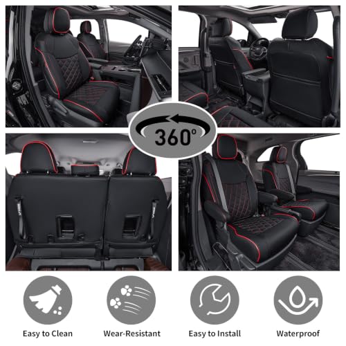Car Sienna Seat Covers 2021 (Black with Red Piping / 2021-2026 Limited & Platinum, 2nd Row W/Legrest)