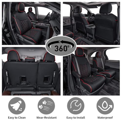 Car Sienna Seat Covers 2021 (Black with Red Piping / 2021-2026 Limited & Platinum, 2nd Row W/Legrest)