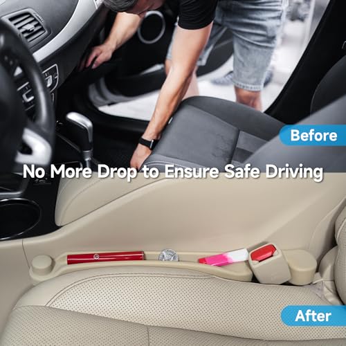 Car Seat Gap Filler Organizer 2Pack Soft Foam 3IN1 Multifunctional (Beige / Narrow)