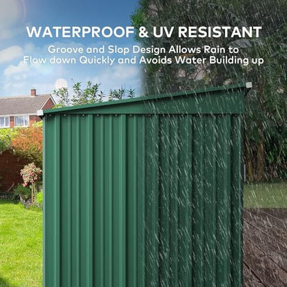 6x4 FT Outdoor Shed (Green / 6' x 4' FT/Sloped-roof)