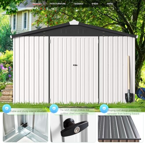 10' x 14' Waterproof Metal Outdoor Storage Shed (WHITE / 10x14)