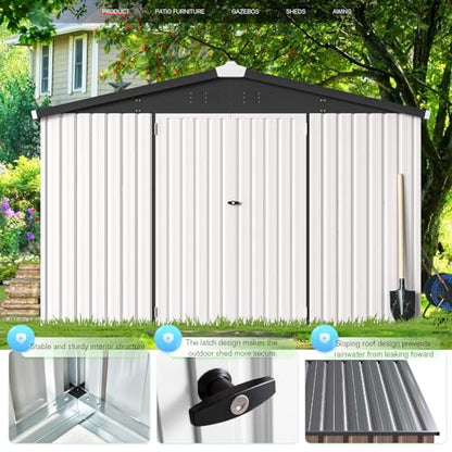 10' x 14' Waterproof Metal Outdoor Storage Shed (WHITE / 10x14)