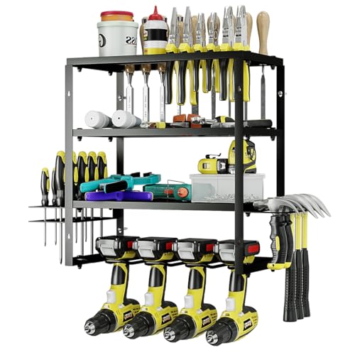 Power Tool Organizer Heavy Duty Wall Mount Drill Tools Holder (Black / 4 Slots 3Layers)