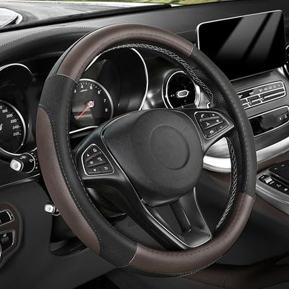 Steering Wheel Cover 14.5 (Standard size[14 1/2''-15''] / Black and Dark Brown)