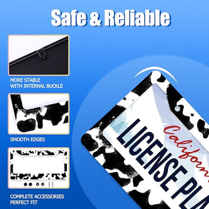 Black White Cows Texture License Plate Frame Animal Cowhide Print License Plate Stainless Steel Funny License Plate Holder Accessories Car Decoration with Screws Fits Standard Vehicles Size12.3 x6.3 (Black White Cowhide Print)